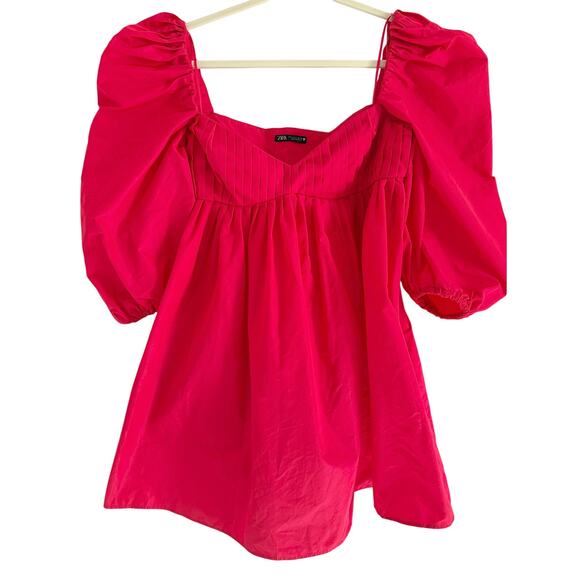 Zara Blogger's Fave Pink Puffed Sleeve Babydoll Mini Dress size L - Picture 2 of 12